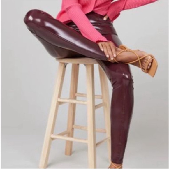 SPANX Medium Regular Leggings Faux Leather Patent Leggings in Ruby NWT - Picture 6 of 11
